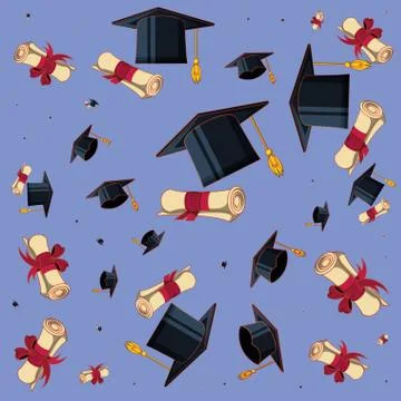 Hat graduation with certificate pattern Stock Illustration