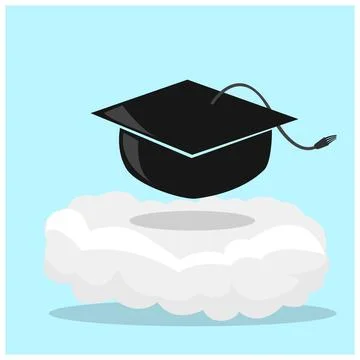 Hat Graduation on Cloud and Blue Color Background.. Stock Illustration