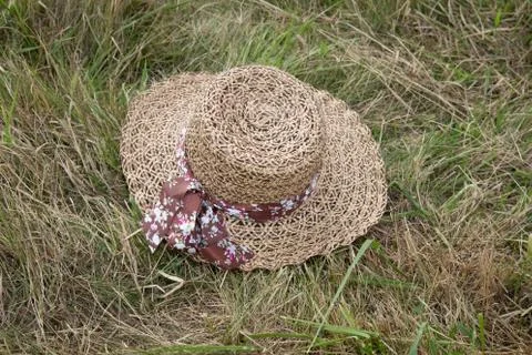 Hat on the grass, dandelions, spring. / Summer. / Games in the meadow. Campin Stock Photos