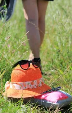 Hat on the grass Stock Photos