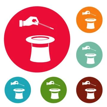 Hat with hand icons circle set vector Stock Illustration