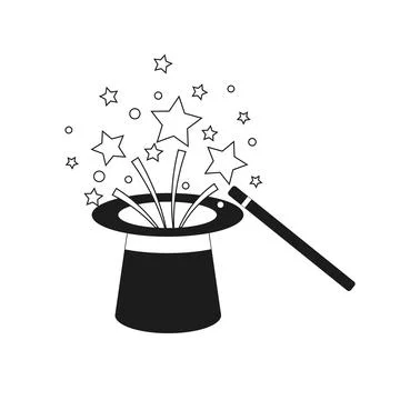 Hat icon with magic wand and sparks isolated on white background Stock Illustration