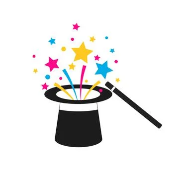 Hat icon with magic wand and colorful sparks Stock Illustration