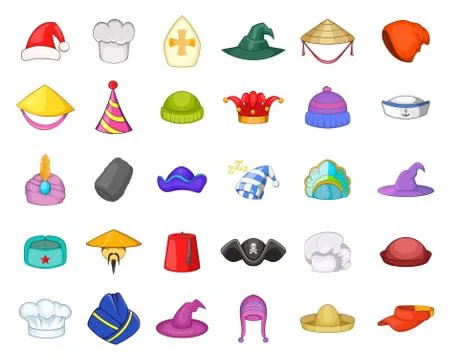 Hat icon set, cartoon style Illustrazione stock