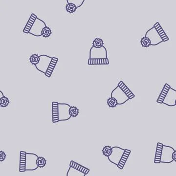 Hat knitting wool line vector seamless pattern Stock Illustration