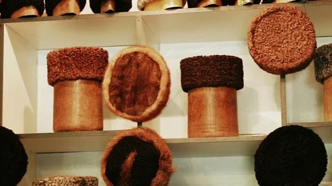 Hat-maker works. Hat making process. Astrakhan hat from original wool and leathe Stock Footage 81477815