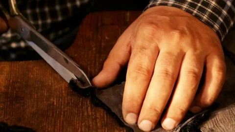 Hat-maker works. Hat making process. Astrakhan hat from original wool and leathe Stock Footage 81477903