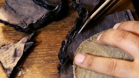 Hat-maker works. Hat making process. Astrakhan hat from original wool and leathe Stock Footage 81478137