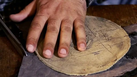 Hat-maker works. Hat making process. Astrakhan hat from original wool and leathe Stock Footage 81478177
