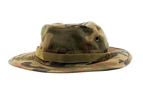 Hat in military patterns on a white background Stock Photos
