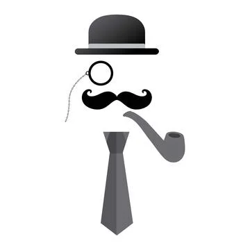 Hat, monocle, mustache, pipe and tie Stock Illustration
