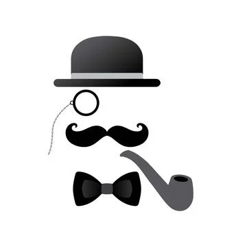 Hat, monocle, mustache, pipe and bow tie Stock Illustration