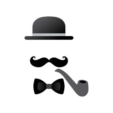 Hat, mustache, pipe and bow tie Stock Illustration