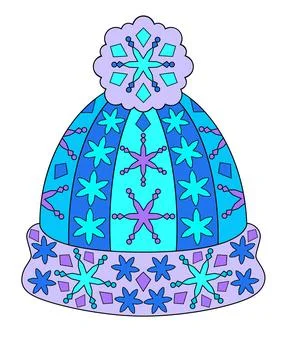Hat With Pompom - vector Christmas full color zentangle illustration - with snow Illustrazione stock