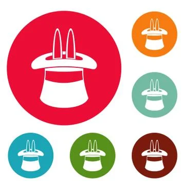 Hat with a rabbit ear icons circle set vector Stock Illustration