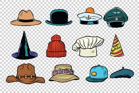 Hat set collection on isolated background Stock Illustration