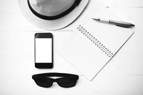 Hat with summer tools black and white color style Stock Photos