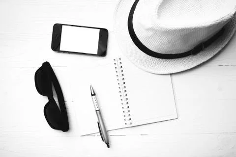 Hat with summer tools black and white color style Stock Photos