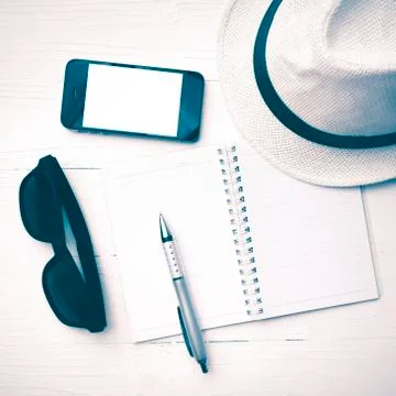 Hat with summer tools vintage style Stock Photos