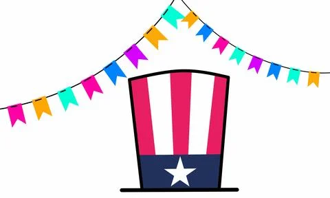Hat with USA flag pattern, and triangular flag  Stock Illustration