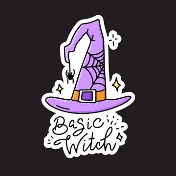The hat of a witch, a wizard, a magician with a web and spider Halloween Stock Illustration