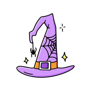 The hat of a witch, a wizard, a magician with a web and a hanging spider Stock Illustration