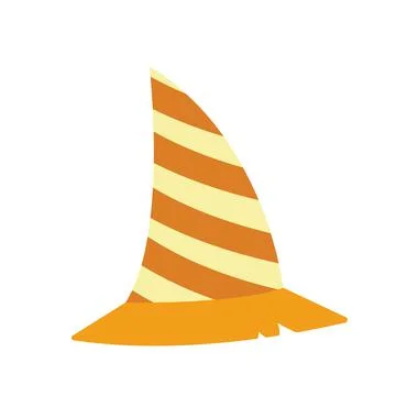 Hat of wizard. Striped orange hat. Cartoon, flat, vector Stock Illustration