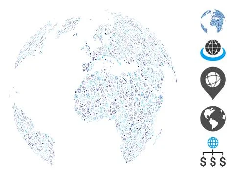 Hatch Blue Dotted Abstract Globe Icon Vector Mosaic Stock Illustration
