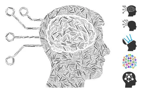 Hatch Brain Computer Connection Icon Vector Collage Illustrazione stock