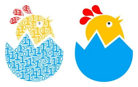 Hatch Chick Composition of Binary Digits 스톡 일러스트