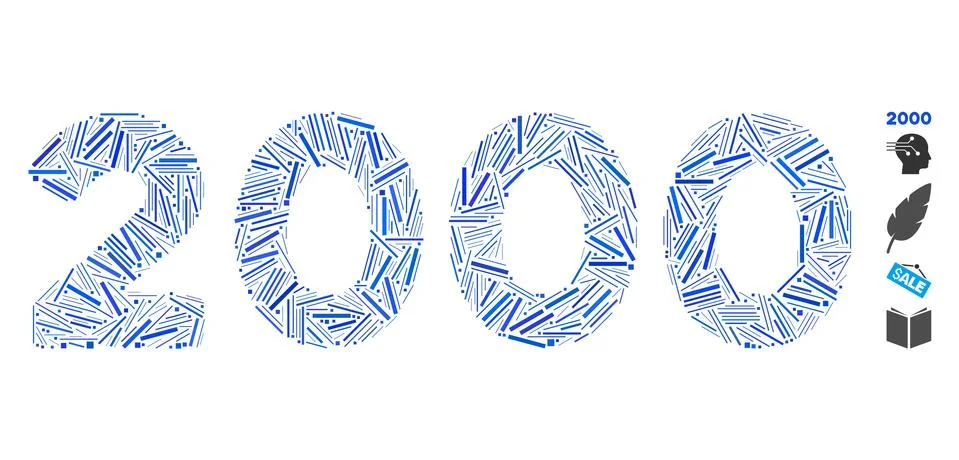 Hatch Collage 2000 Digits Text Icon 스톡 일러스트