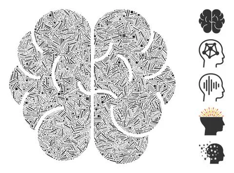 Hatch Collage Brain Icon Stock Illustration