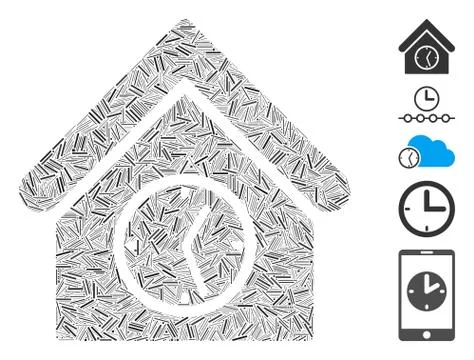 Hatch Collage Clock Building Icon Ilustración de archivo