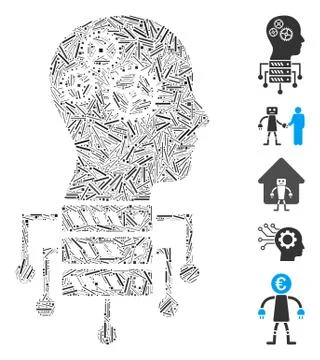 Hatch Collage Cyborg Server Node Icon Illustrazione stock