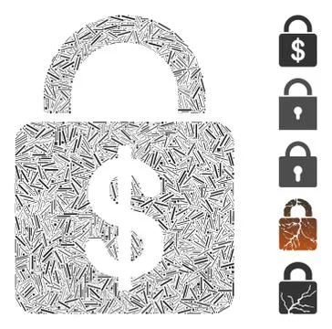 Hatch Collage Dollar Lock Icon Stock Illustration