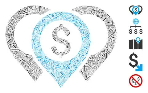 Hatch Collage Dollar Map Pointers Icon Stock Illustration