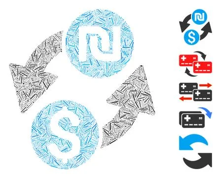 Hatch Collage Dollar Shekel Exchange Icon Stock Illustration