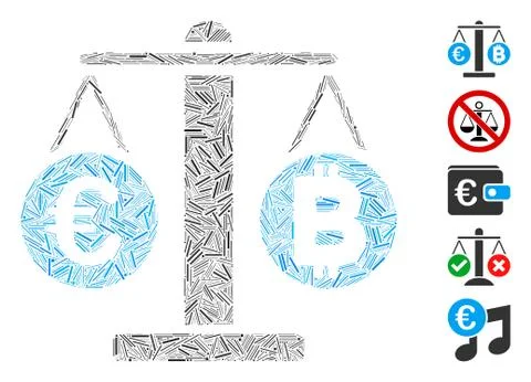 Hatch Collage Euro and Bitcoin Scales Icon Stock Illustration