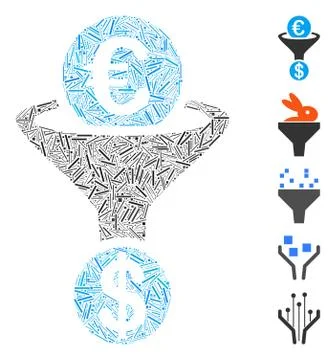Hatch Collage Euro Currency Conversion Funnel Icon Illustrazione stock