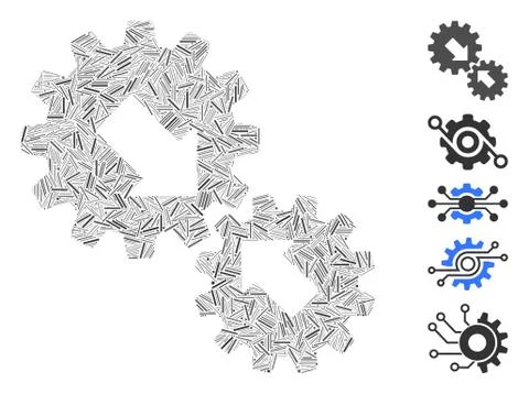 Hatch Collage Integration Gears Icon Stock-Illustration