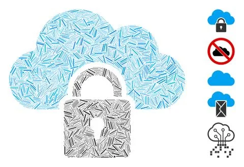 Hatch Collage Locked Cloud Icon Stock Illustration