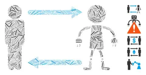 Hatch Collage Man Exchange Robot Icon Stock Illustration