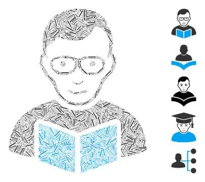 Hatch Collage Reader Student Icon Stock Illustration