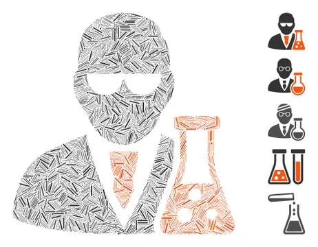 Hatch Collage Scientist with Flask Icon Stock Illustration