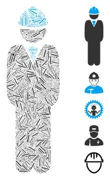 Hatch Collage Standing Engineer Icon Stock Illustration