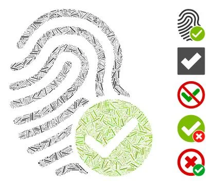 Hatch Collage Valid Fingerprint Icon 스톡 일러스트