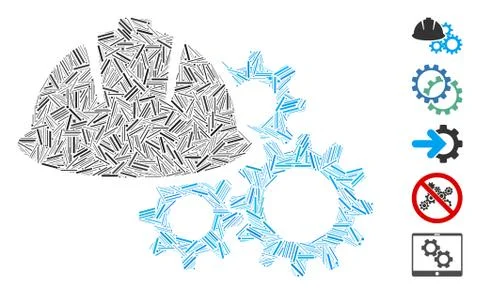 Hatch Engineering Helmet and Gears Icon Vector Collage Stock Illustration