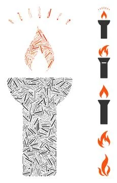 Hatch Fire Torch Light Icon Vector Mosaic Stock Illustration