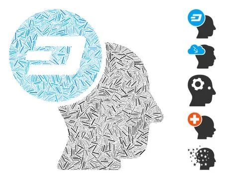 Hatch Mosaic Dash Thinking Head Icon Illustrazione stock