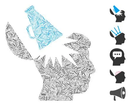Hatch Mosaic Open Brain Megaphone Icon Stock Illustration